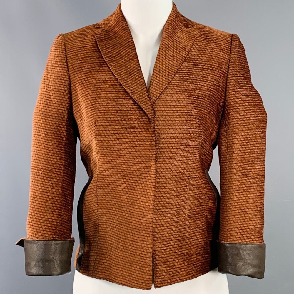 AKRIS Size 8 Orange Brown Polyester Cotton Velvet Leather Cuffs Jacket Blazer